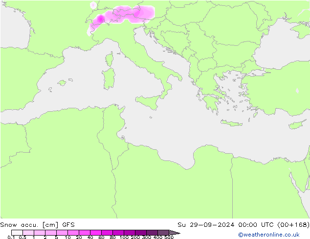 Snow accu. GFS Dom 29.09.2024 00 UTC