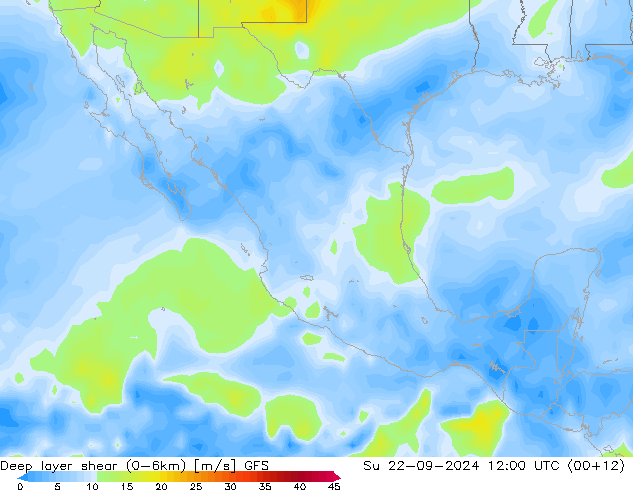 Deep layer shear (0-6km) GFS Dom 22.09.2024 12 UTC