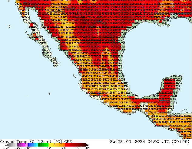 Temperatura del suelo (0-10cm) GFS dom 22.09.2024 06 UTC