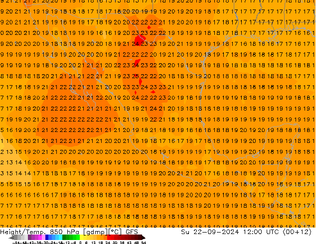 Geop./Temp. 850 hPa GFS dom 22.09.2024 12 UTC