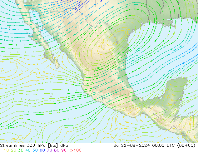 Stromlinien 300 hPa GFS So 22.09.2024 00 UTC