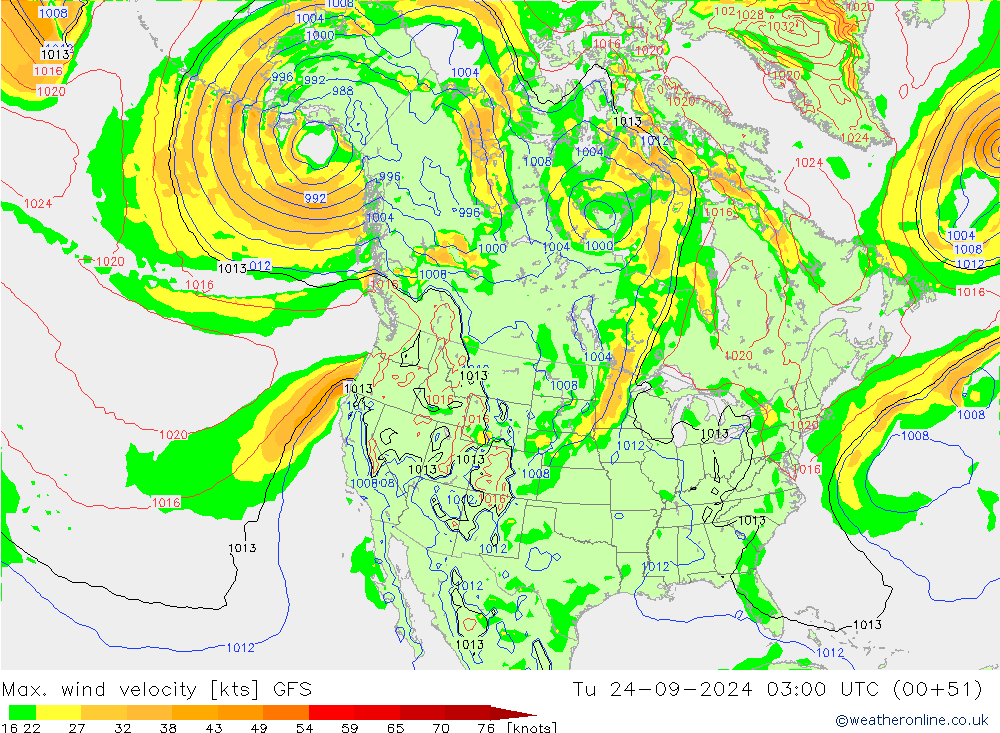 Max. wind snelheid GFS di 24.09.2024 03 UTC