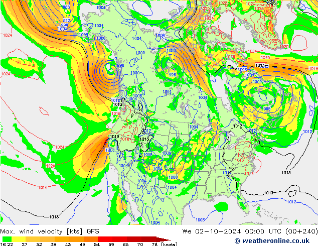 Max. wind velocity GFS We 02.10.2024 00 UTC