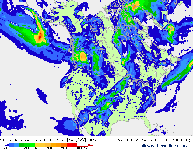 Storm Relative Helicity GFS 星期日 22.09.2024 06 UTC