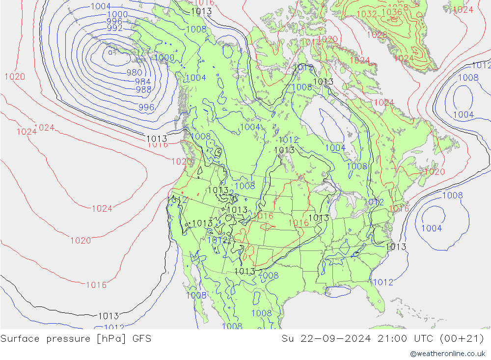 Luchtdruk (Grond) GFS zo 22.09.2024 21 UTC