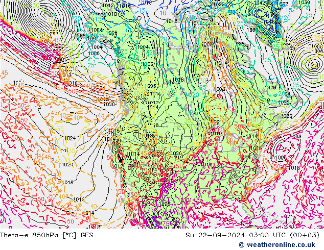 Theta-e 850hPa GFS Dom 22.09.2024 03 UTC