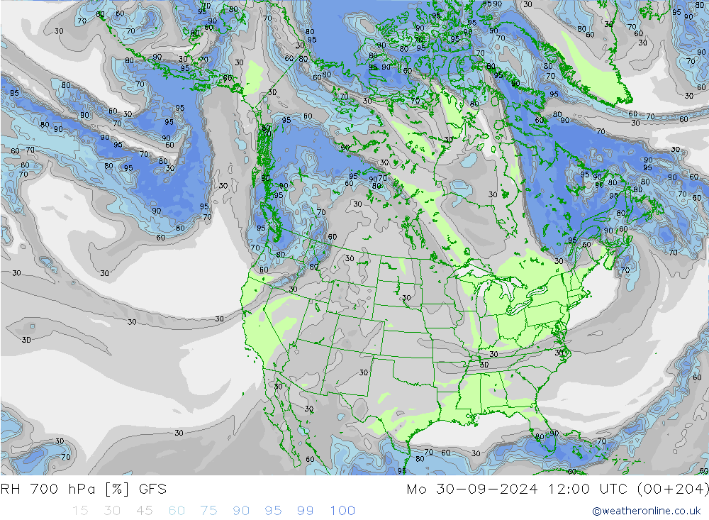 RH 700 hPa GFS Mo 30.09.2024 12 UTC