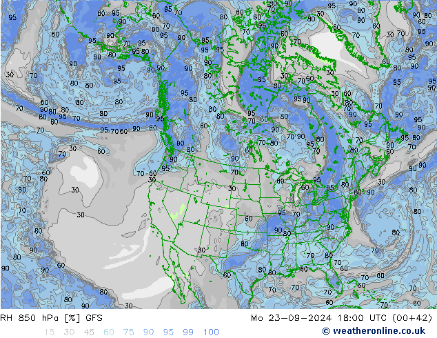 RH 850 hPa GFS Mo 23.09.2024 18 UTC