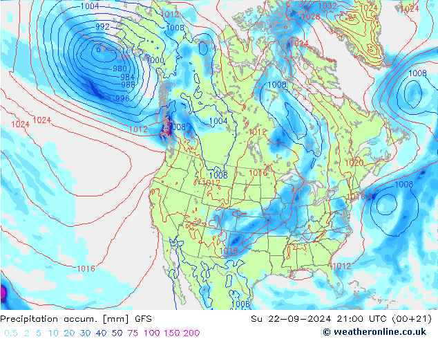 Precipitation accum. GFS Su 22.09.2024 21 UTC