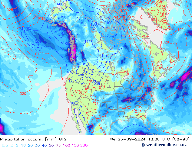 Precipitation accum. GFS We 25.09.2024 18 UTC