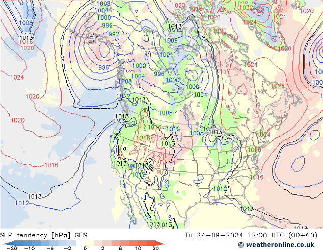 SLP tendency GFS Tu 24.09.2024 12 UTC