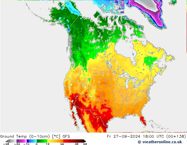 Temp. al suolo (0-10cm) GFS ven 27.09.2024 18 UTC