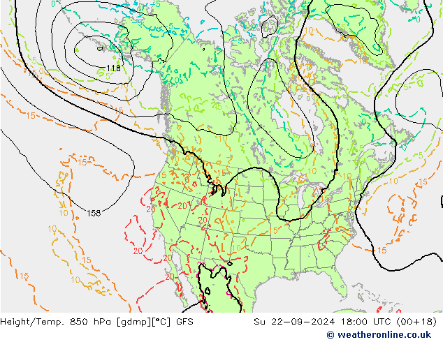 Z500/Rain (+SLP)/Z850 GFS Вс 22.09.2024 18 UTC