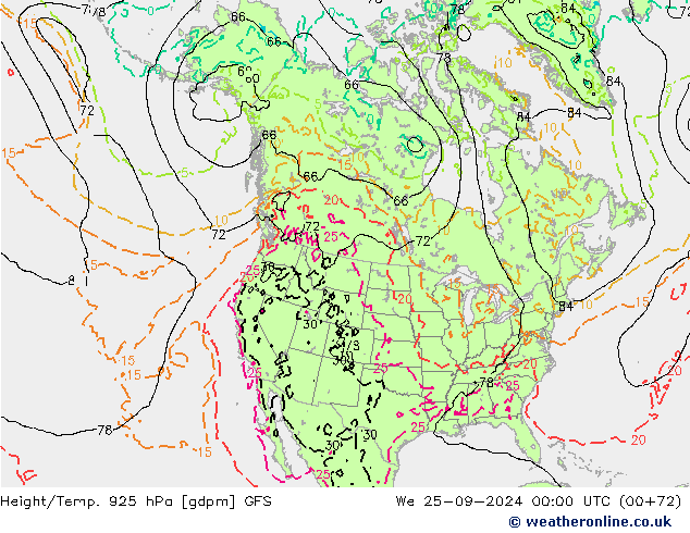 Height/Temp. 925 hPa GFS We 25.09.2024 00 UTC