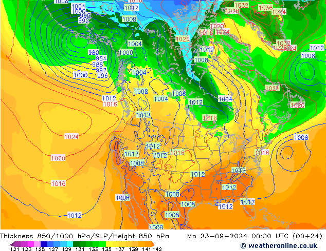 Schichtdicke 850-1000 hPa GFS Mo 23.09.2024 00 UTC