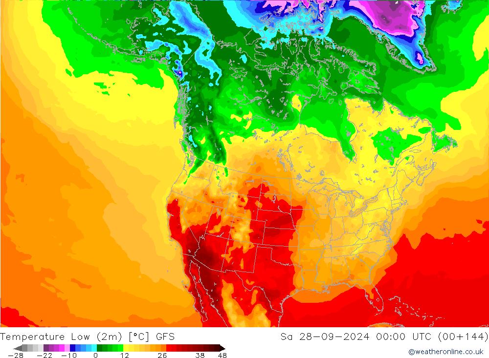 Nejnižší teplota (2m) GFS So 28.09.2024 00 UTC