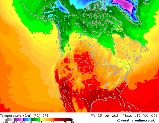 Temperature (2m) GFS We 25.09.2024 18 UTC