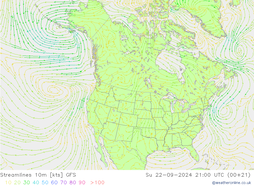 Streamlines 10m GFS Su 22.09.2024 21 UTC