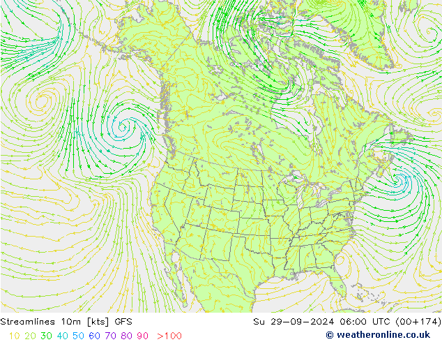 Streamlines 10m GFS Su 29.09.2024 06 UTC