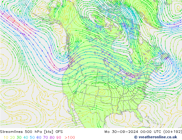 Streamlines 500 hPa GFS Mo 30.09.2024 00 UTC