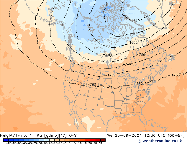 Height/Temp. 1 hPa GFS Mi 25.09.2024 12 UTC