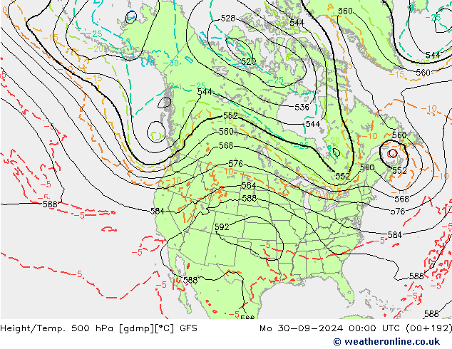 Z500/Regen(+SLP)/Z850 GFS ma 30.09.2024 00 UTC