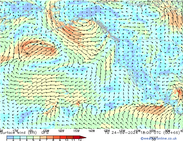 Bodenwind (bft) GFS Di 24.09.2024 18 UTC