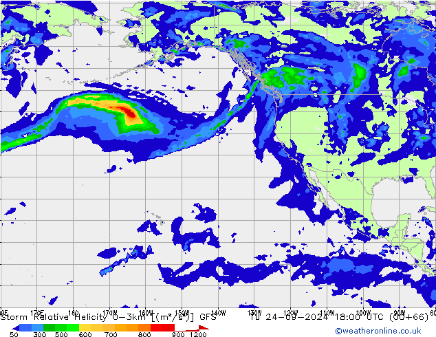 Storm Relative Helicity GFS Di 24.09.2024 18 UTC