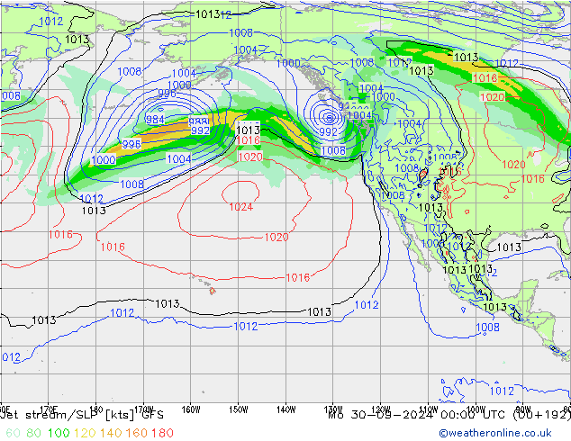 Straalstroom/SLP GFS ma 30.09.2024 00 UTC