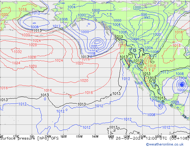 Atmosférický tlak GFS Čt 26.09.2024 12 UTC