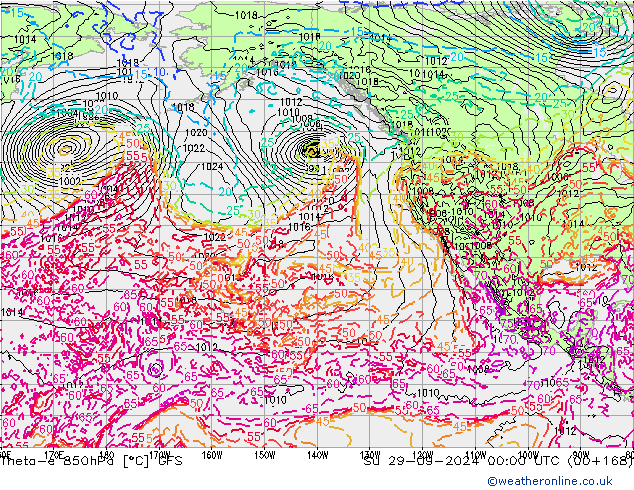 Theta-e 850hPa GFS dom 29.09.2024 00 UTC