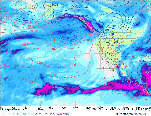 Precipitation accum. GFS Th 26.09.2024 06 UTC