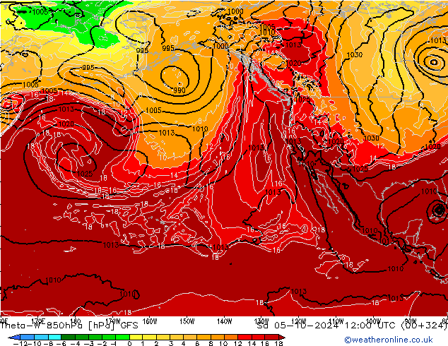 Theta-W 850hPa GFS so. 05.10.2024 12 UTC