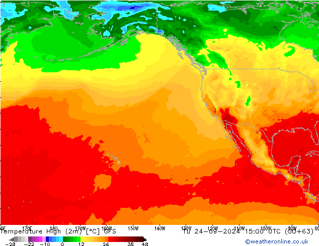 Maksimum Değer (2m) GFS Sa 24.09.2024 15 UTC