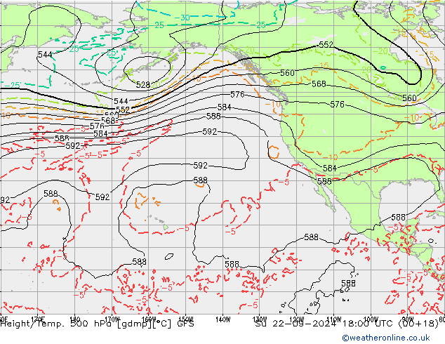 Z500/Rain (+SLP)/Z850 GFS Su 22.09.2024 18 UTC