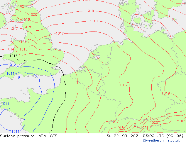 Presión superficial GFS dom 22.09.2024 06 UTC