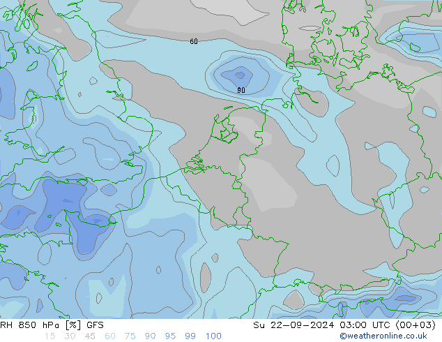 RH 850 hPa GFS Su 22.09.2024 03 UTC