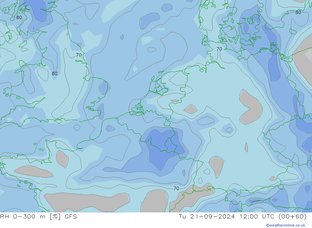 RH 0-300 m GFS Di 24.09.2024 12 UTC