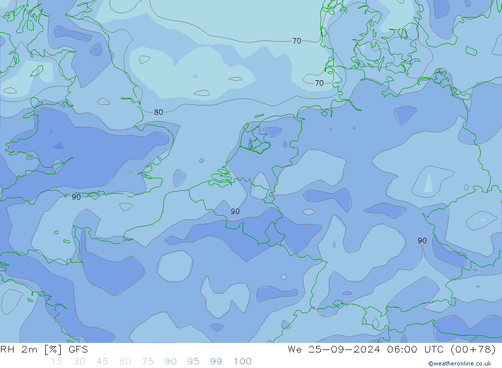 RH 2m GFS ср 25.09.2024 06 UTC