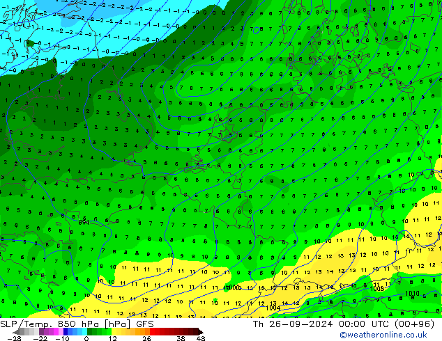 SLP/Temp. 850 hPa GFS Th 26.09.2024 00 UTC