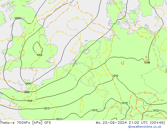 Theta-e 700hPa GFS Mo 23.09.2024 21 UTC