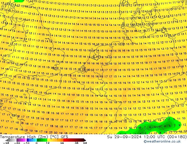 Temperature High (2m) GFS Su 29.09.2024 12 UTC