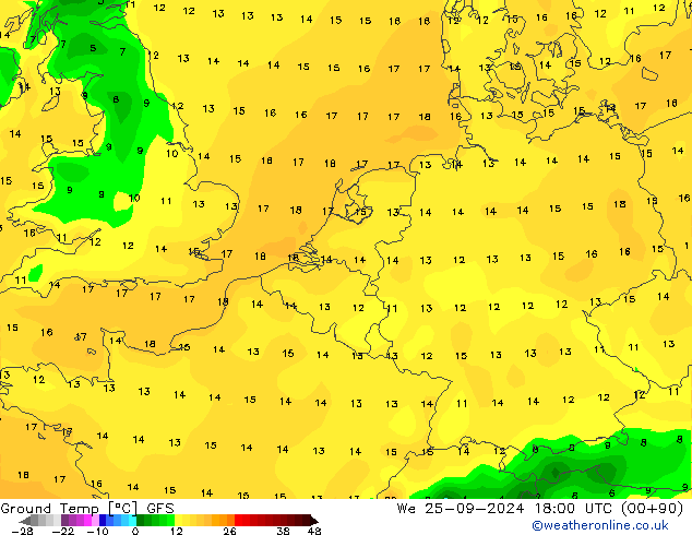 Teplota půdy GFS St 25.09.2024 18 UTC