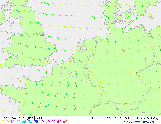 Vento 950 hPa GFS Dom 22.09.2024 00 UTC