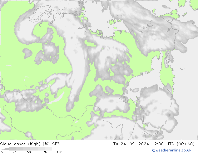 Cloud cover (high) GFS Tu 24.09.2024 12 UTC