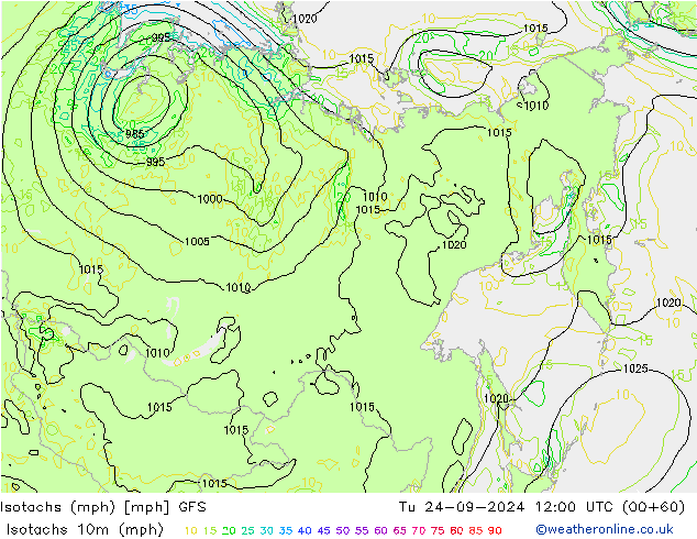 Isotachs (mph) GFS Tu 24.09.2024 12 UTC