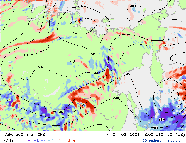 T-Adv. 500 hPa GFS Fr 27.09.2024 18 UTC