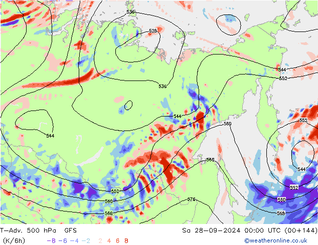 T-Adv. 500 гПа GFS сб 28.09.2024 00 UTC