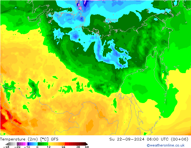 Temperature (2m) GFS Ne 22.09.2024 06 UTC