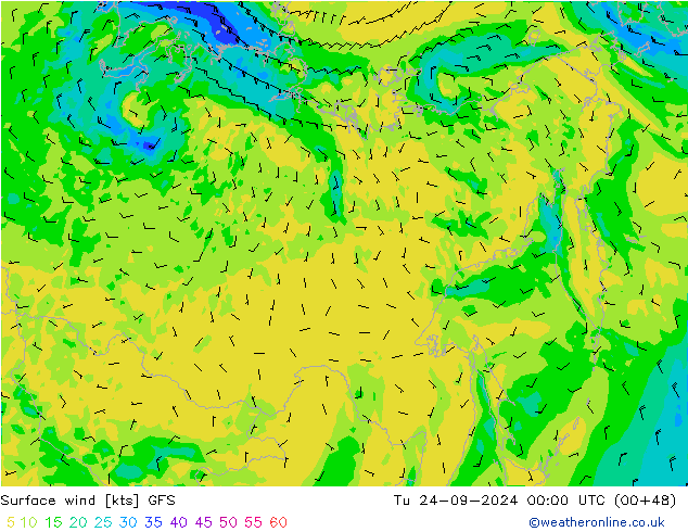 Bodenwind GFS Di 24.09.2024 00 UTC